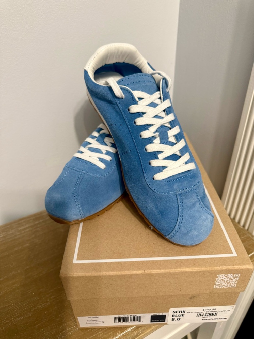 Light Blue Suede Sneakers with White Laces